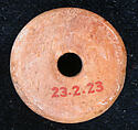 Spindle Whorl or Button, Bone; incised and inlaid with paint