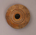 Spindle Whorl or Button, Bone; incised and inlaid with paint