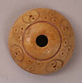 Spindle Whorl or Button, Bone; incised and inlaid with paint