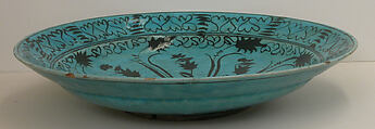 Dish, Stonepaste; painted in black under turquoise glaze