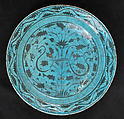 Dish, Stonepaste; painted in black under turquoise glaze