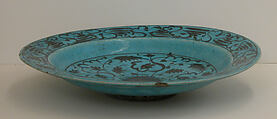 Dish, Stonepaste; painted in black under turquoise glaze