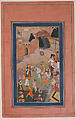 "The Emperor Humayun Returning from a Journey Greets his Son", Folio from a Manuscript of the Akbarnama. Folio from the Davis Album, Abu&#39;l Fazl (Indian, Agra 1556–1602 Deccan Plateau), Ink, opaque watercolor, and gold on paper