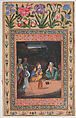 "A Night-time Gathering", Folio from the Davis Album, Painting by Muhammad Zaman (Iranian, active 1649–1700), Ink, opaque watercolor, and gold on paper