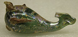 Bird-shaped Pendant with Brown Wings (Toy?), Glass, green; blown, applied opaque red decoration
