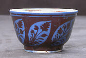 Cup, Stonepaste; luster-painted on opaque white and blue glaze