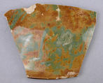 Fragment of a Lotus-Shaped Bowl with Luster and Green-Mottled Decoration, Earthenware; polychrome luster-painted on opaque white glaze