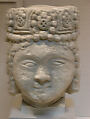 Head from a Figure with a Beaded Headdress, Fossiliferous limestone; carved, drilled