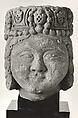 Head from a Figure with a Beaded Headdress, Fossiliferous limestone; carved, drilled