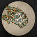 Bowl, Earthenware; incised and slip covered with polychrome decoration under greeen glaze