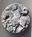 Roundel with a Mounted Falconer and Hare, Gypsum plaster; modeled, painted, and gilded