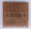 Comb, Wood; carved, sawn, drilled, and painted
