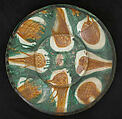 Plate, Earthenware; white slip, incised and splashed with polychrome glazes under transparent glaze (sgraffito ware)