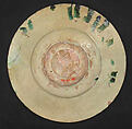 Plate, Earthenware; white slip, incised and splashed with polychrome glazes under transparent glaze (sgraffito ware)