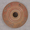 Button or Spindle Whorl, Bone; tinted, incised, and inlaid with paint
