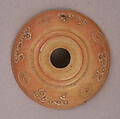 Button or Spindle Whorl, Bone; tinted, incised, and inlaid with paint