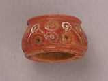 Button, Bone; tinted, incised, and inlaid with paint