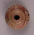 Button or Bead, Bone; tinted, incised, and inlaid with paint