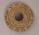 Button or Bead, Bone; tinted, incised, and inlaid with paint