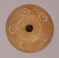 Button or Bead, Bone; tinted, incised, and inlaid with paint