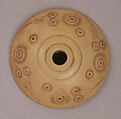 Button or Spindle Whorl, Bone; incised and inlaid with paint