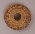 Button or Bead, Bone; incised and inlaid with paint