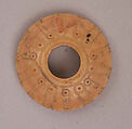 Button or Bead or Spindle Whorl, Bone; incised and inlaid with paint