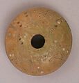 Button or Spindle Whorl, Bone; tinted, incised, and inlaid with paint