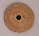 Button or Spindle Whorl, Bone; tinted, incised, and inlaid with paint