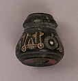 Button, Stone; incised and inlaid with paint