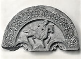Tympanum with a Horse and Rider, Stone; carved, with traces of paint