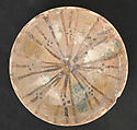 Bowl, Earthenware; buff slip with black decoration, polychrome glazed