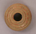 Button or Bead, Bone; tinted, incised, and inlaid with paint