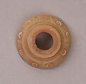 Button or Bead, Bone; tinted, incised, and inlaid with paint