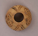 Button or Bead or Spindle Whorl, Bone; incised and inlaid with paint