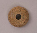 Button or Bead, Bone; incised and inlaid with paint