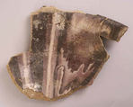 Fragment, Earthenware; opaque white glaze, polychrome streaked glaze