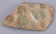 Ceramic Fragment, Earthenware; white slip, splashed green glaze