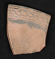 Fragment of a Bowl, Earthenware; white slip, blue-black slip decoration, glazed