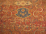Carpet, Cotton (warp and weft), wool (pile); asymmetrically knotted pile 