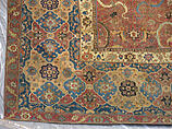 Carpet, Cotton (warp and weft), wool (pile); asymmetrically knotted pile 