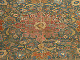 Carpet, Cotton (warp and weft), wool (pile); asymmetrically knotted pile 
