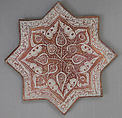 Star-Shaped Tile, Stonepaste; luster-painted on opaque white glaze with touches of cobalt