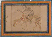 Emaciated Horse and Rider, Ink, opaque watercolor, and gold on paper; marbleized paper