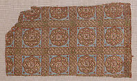 Textile Fragment from the Dalmatic of San Valerius, Silk, gilt animal substrate around a silk core; lampas with seperable layers in the ground weave