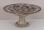 Footed Bowl, Stonepaste; underglaze painted in blue, luster-painted on transparent glaze