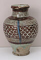 Jar, Stonepaste; underglaze painted in blue, luster-painted on transparent glaze