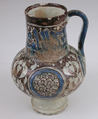 Ewer, Stonepaste; painted in luster and blue on opaque white glaze under transparent colorless glaze