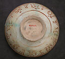 Bowl, Stonepaste; glazed and luster-painted, turqoise and blue lines