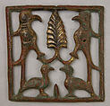 Appliqué Plaque with a Tree and Four Birds, Brass; cast, gilded